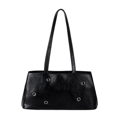 Retro Leather Shoulder Bag Rivet Detail Baguette Bag Magnetic Snap Handbag for Women Daily Work - zoraflux