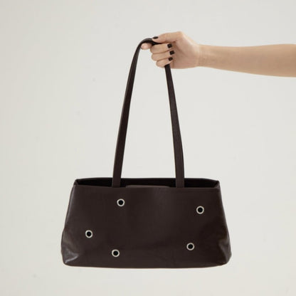 Retro Leather Shoulder Bag Rivet Detail Baguette Bag Magnetic Snap Handbag for Women Daily Work - zoraflux