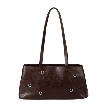 Retro Leather Shoulder Bag Rivet Detail Baguette Bag Magnetic Snap Handbag for Women Daily Work - zoraflux