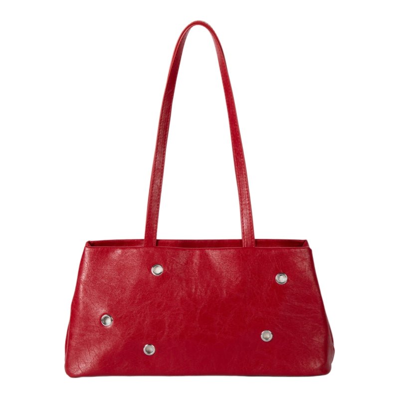 Retro Leather Shoulder Bag Rivet Detail Baguette Bag Magnetic Snap Handbag for Women Daily Work - zoraflux