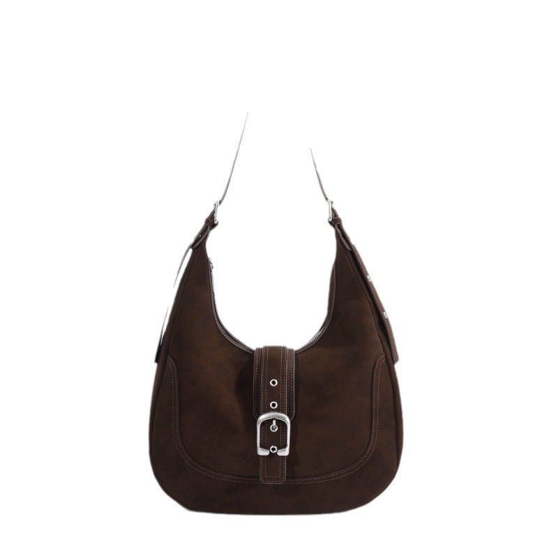 Retro suede patterned crossbody saddle bag - zoraflux