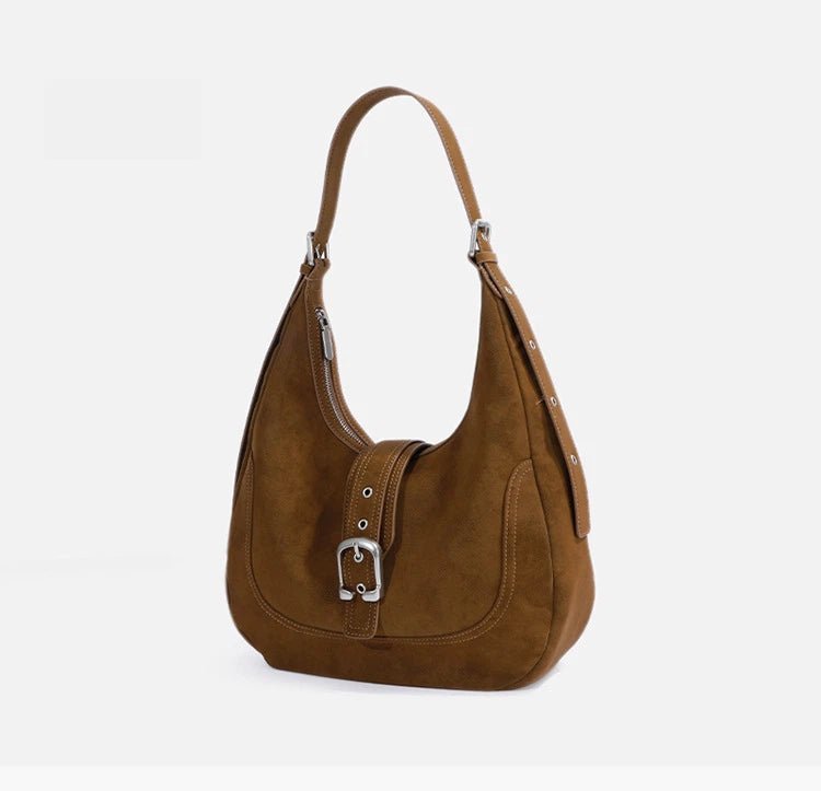 Retro suede patterned crossbody saddle bag - zoraflux