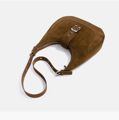 Retro suede patterned crossbody saddle bag - zoraflux