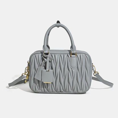 Sheepskin pleated bowling ball hand - held crossbody bag - zoraflux