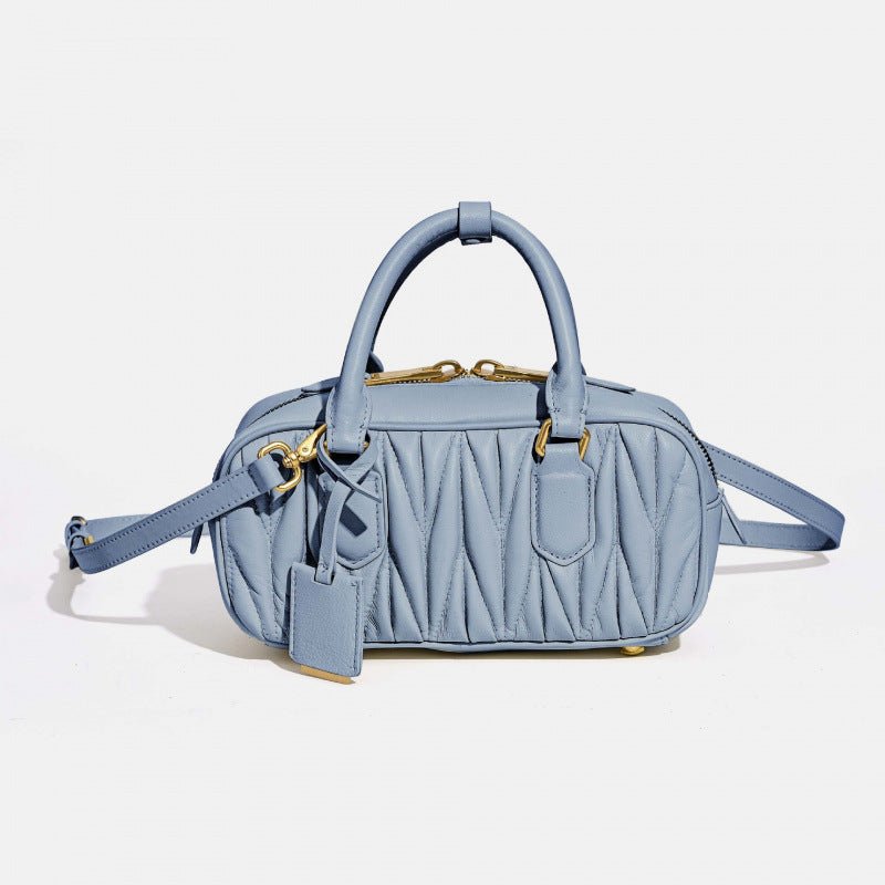 Sheepskin pleated bowling ball hand - held crossbody bag - zoraflux