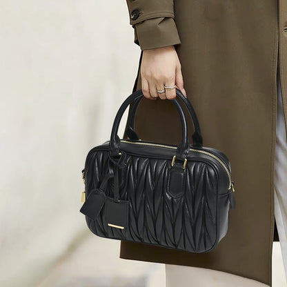 Sheepskin pleated bowling ball hand - held crossbody bag - zoraflux