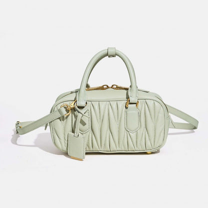 Sheepskin pleated bowling ball hand - held crossbody bag - zoraflux