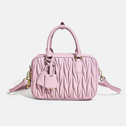 Sheepskin pleated bowling ball hand - held crossbody bag - zoraflux