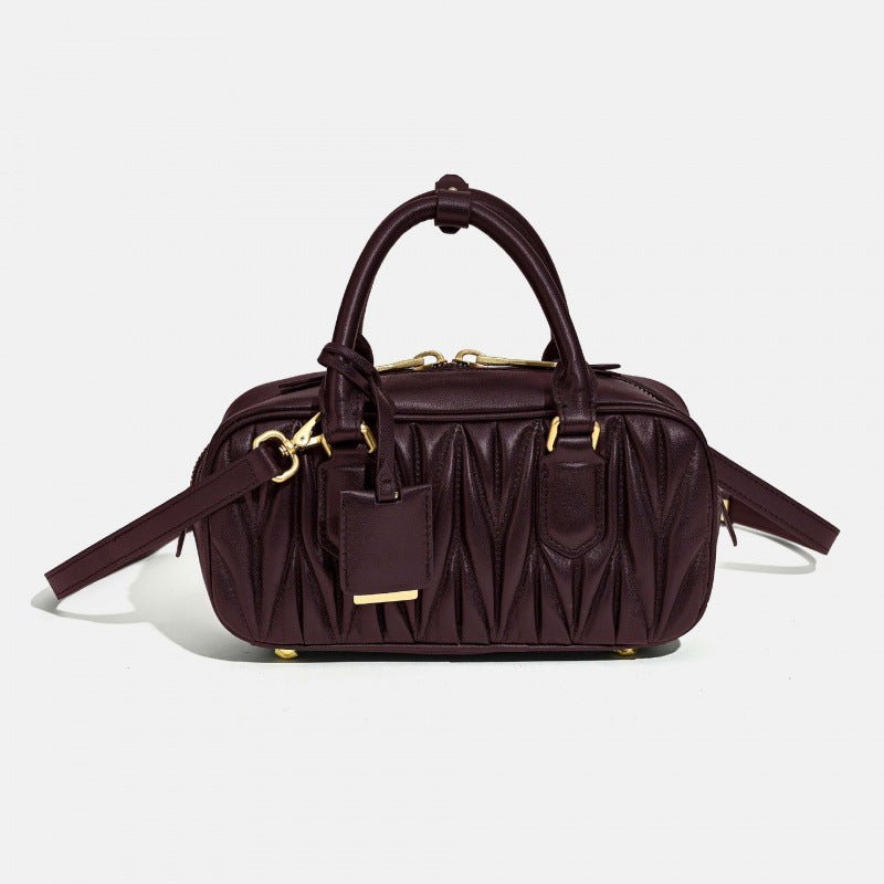 Sheepskin pleated bowling ball hand - held crossbody bag - zoraflux