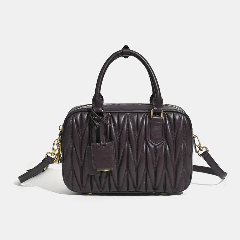 Sheepskin pleated bowling ball hand - held crossbody bag - zoraflux