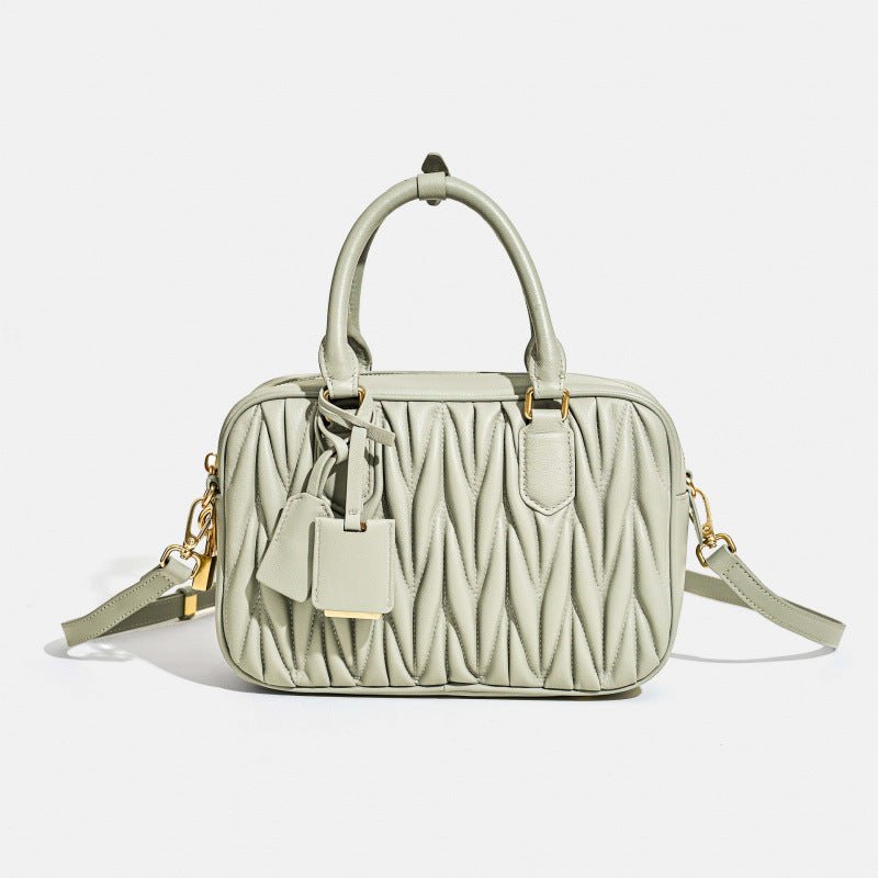 Sheepskin pleated bowling ball hand - held crossbody bag - zoraflux