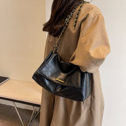 Simple chain large - capacity underarm tote bag - zoraflux