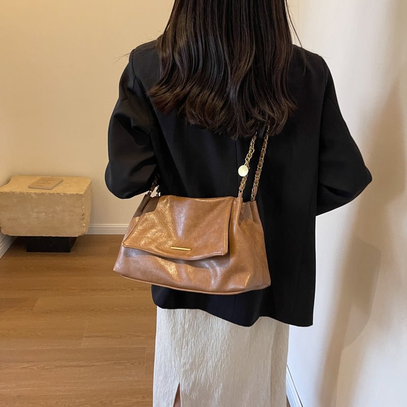 Simple chain large - capacity underarm tote bag - zoraflux