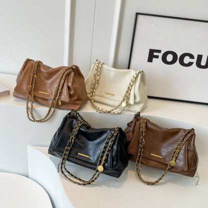 Simple chain large - capacity underarm tote bag - zoraflux