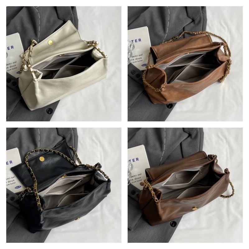 Simple chain large-capacity underarm tote bag - zoraflux