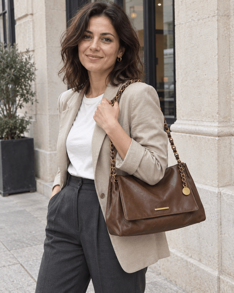 Simple chain large-capacity underarm tote bag - zoraflux