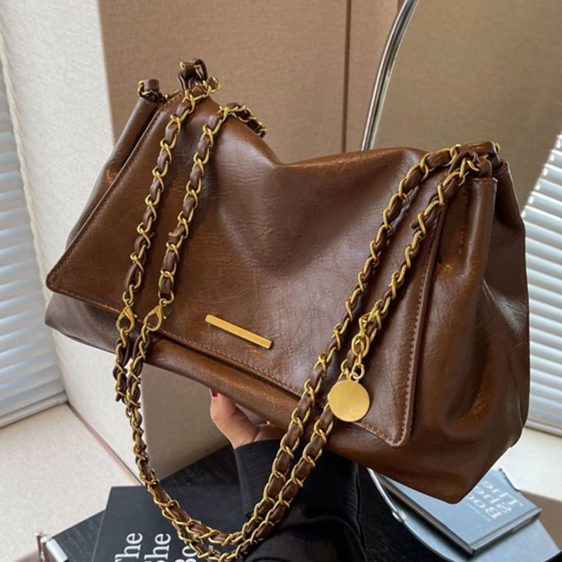 Simple chain large - capacity underarm tote bag - zoraflux