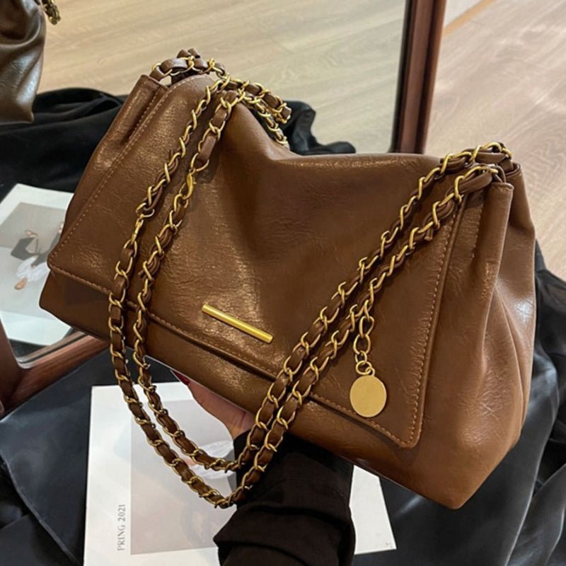 Simple chain large - capacity underarm tote bag - zoraflux