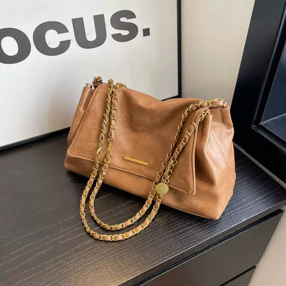 Simple chain large-capacity underarm tote bag - zoraflux