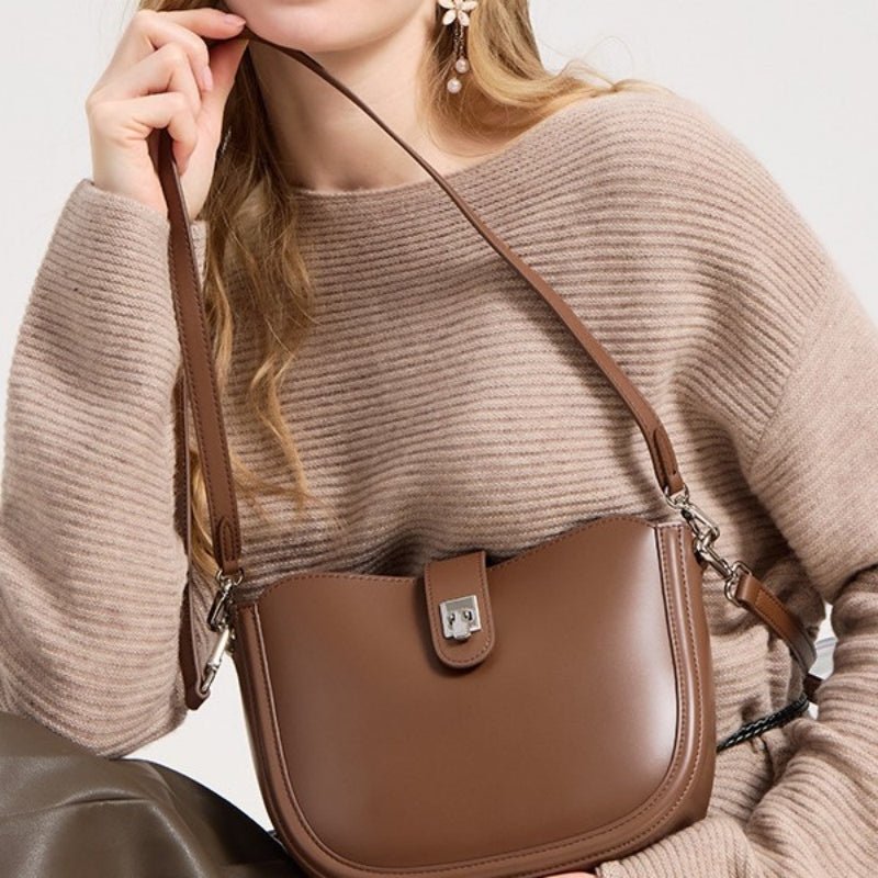 Simple genuine leather lady's saddle bag - zoraflux
