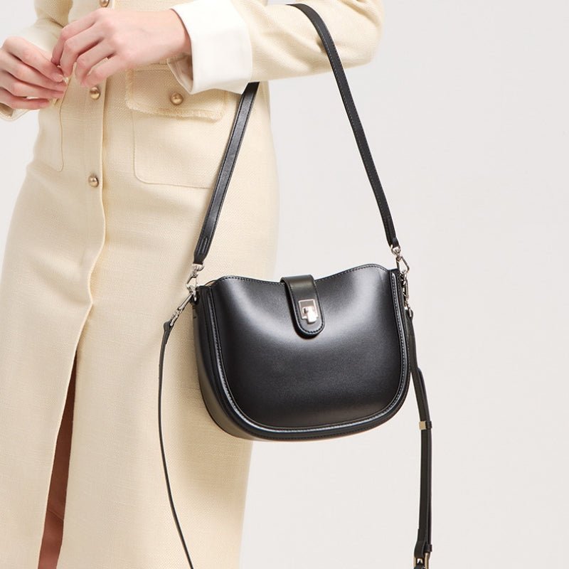 Simple genuine leather lady's saddle bag - zoraflux