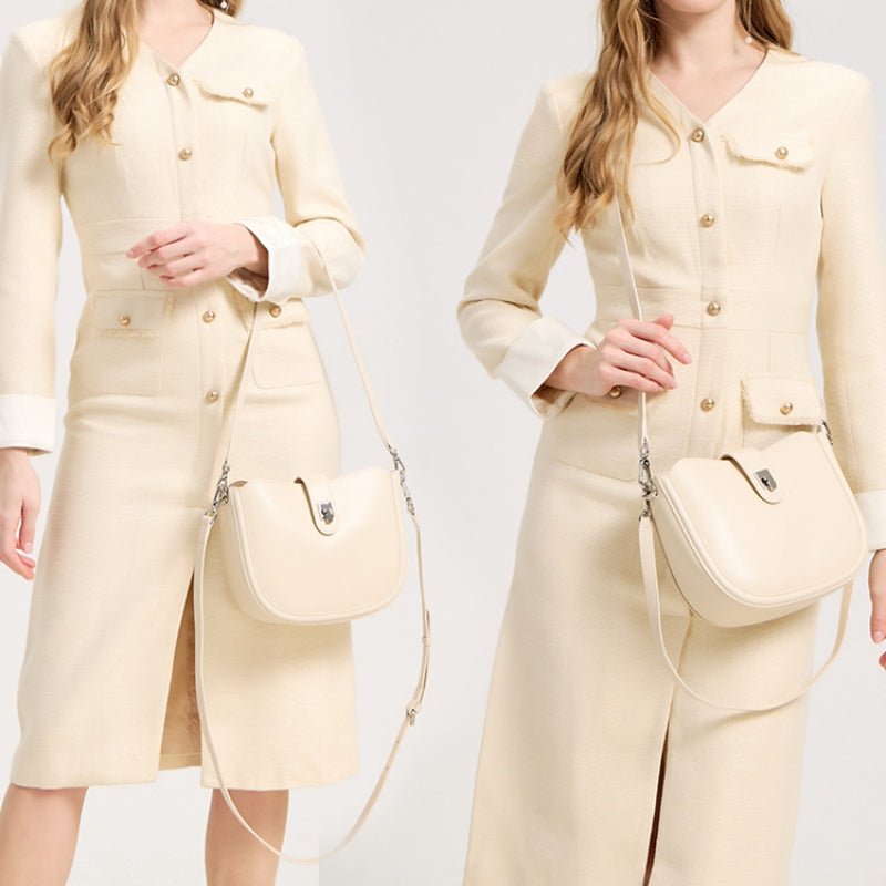 Simple genuine leather lady's saddle bag - zoraflux