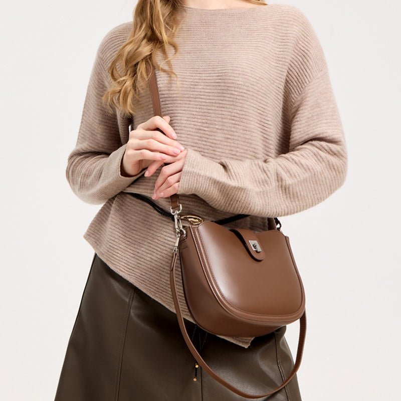 Simple genuine leather lady's saddle bag - zoraflux