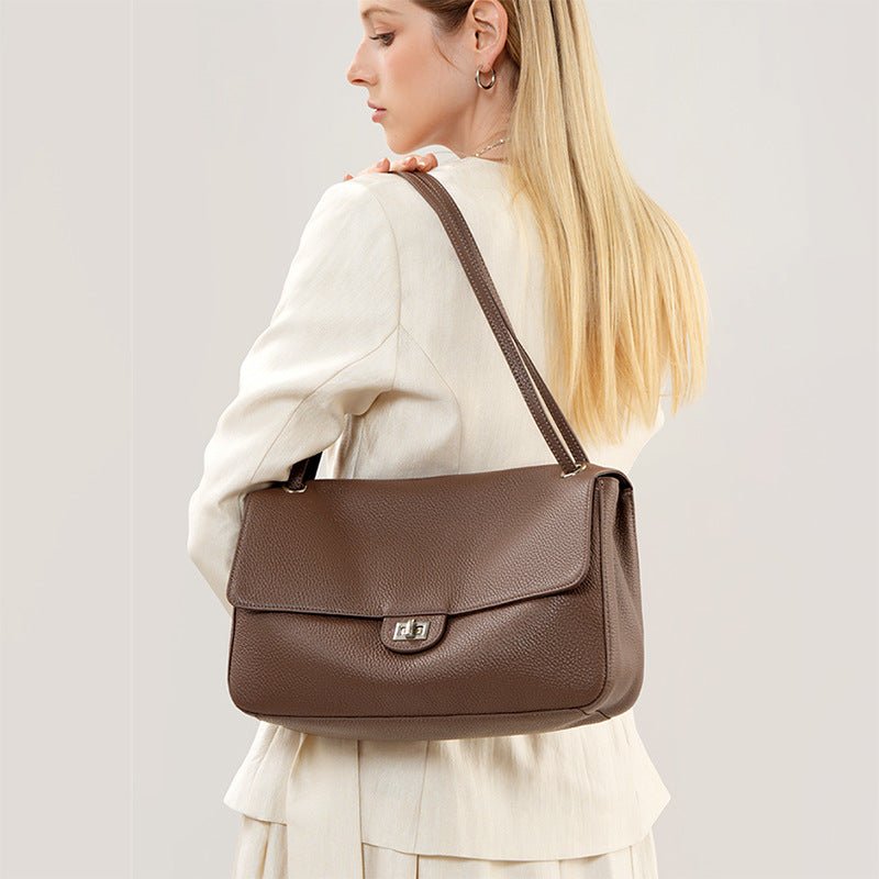 Simple Hand-held Shoulder Bag Made of Top-grain Cowhide - zoraflux