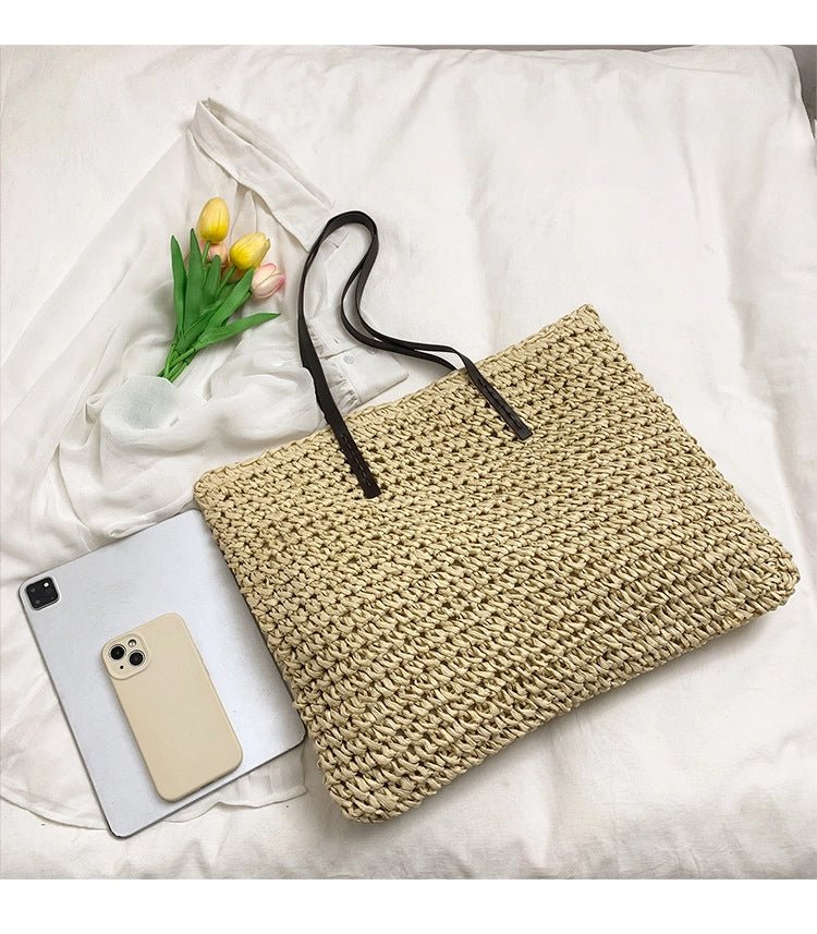 Simple large - capacity woven tote bag - zoraflux