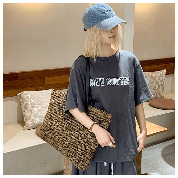Simple large - capacity woven tote bag - zoraflux