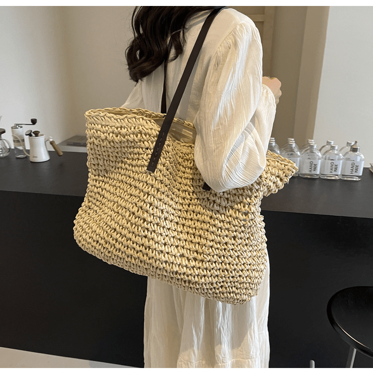 Simple large - capacity woven tote bag - zoraflux