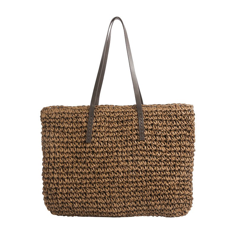 Simple large - capacity woven tote bag - zoraflux