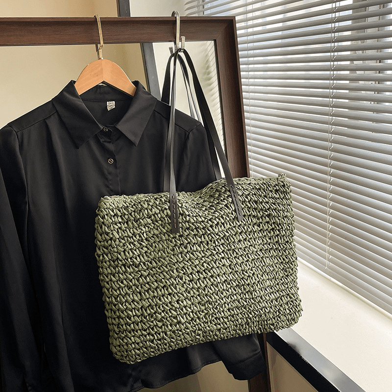 Simple large - capacity woven tote bag - zoraflux