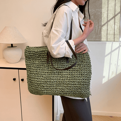 Simple large - capacity woven tote bag - zoraflux