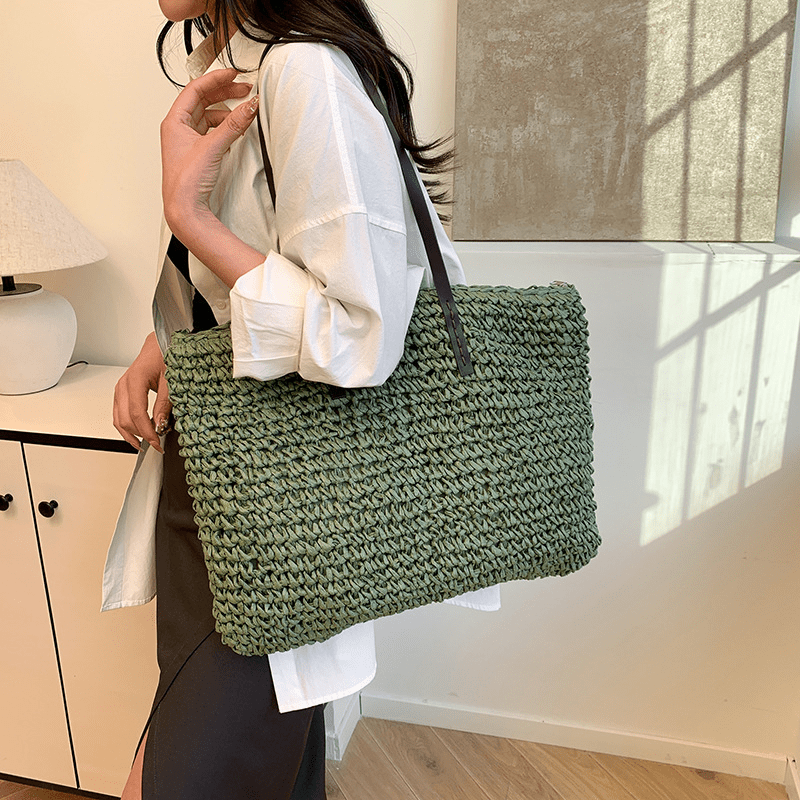 Simple large - capacity woven tote bag - zoraflux