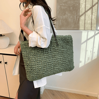 Simple large - capacity woven tote bag - zoraflux