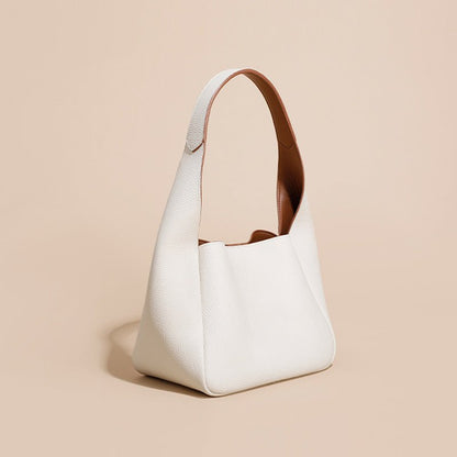 Simple leather contrasting color bucket bag - zoraflux