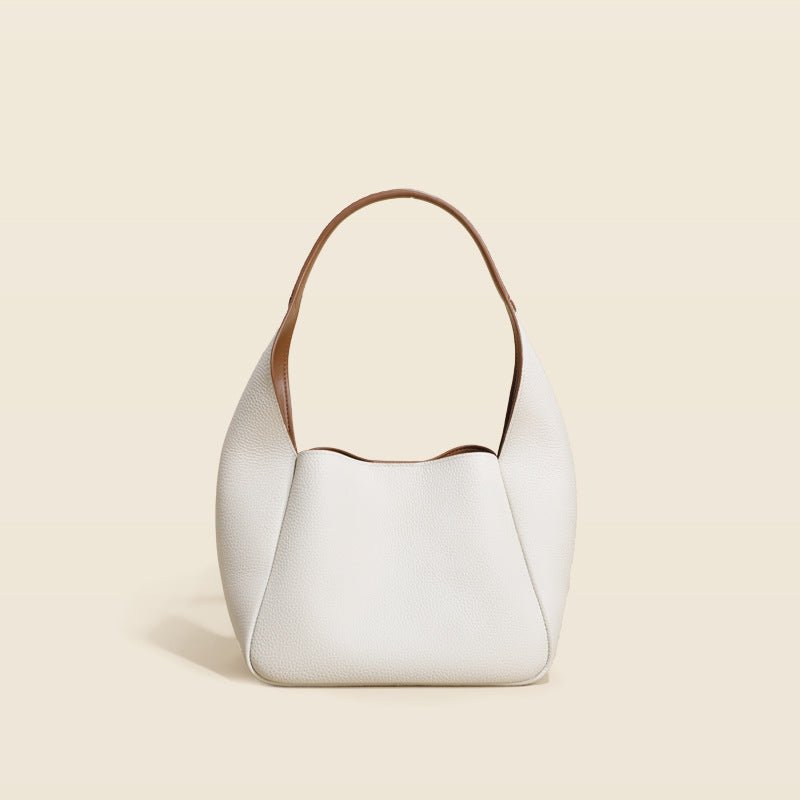 Simple leather contrasting color bucket bag - zoraflux