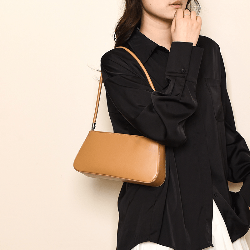 Simple Texture Baguette-shaped Shoulder Bag for Commuting - zoraflux