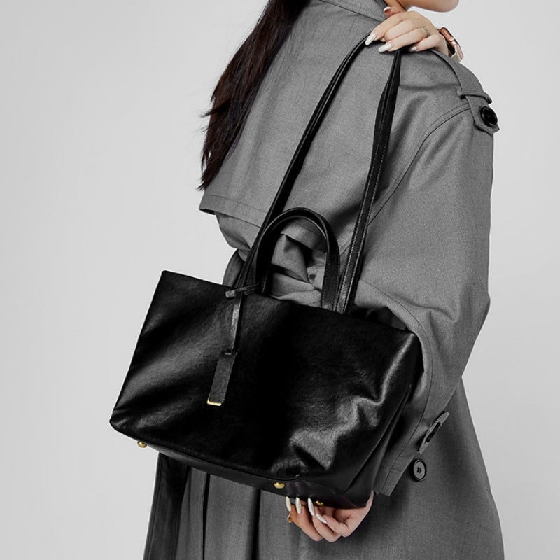 Simple vintage soft leather female underarm Tote - zoraflux