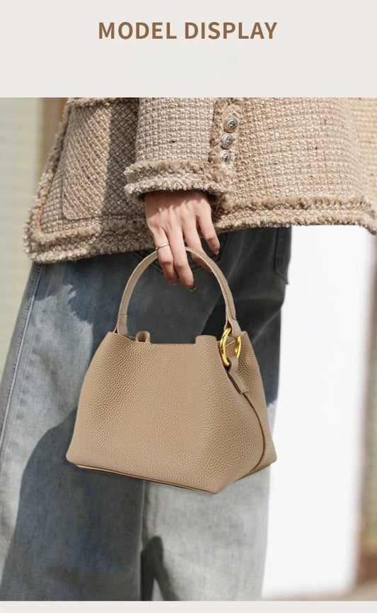 Soft cowhide magnetic buckle hand - held bucket bag - zoraflux