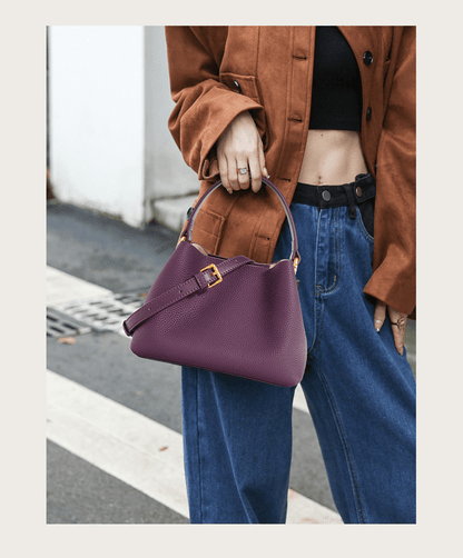 Soft cowhide magnetic buckle hand - held bucket bag - zoraflux