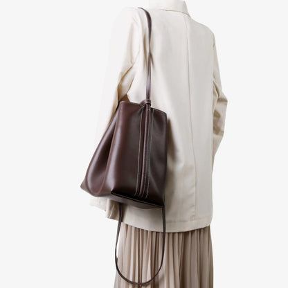 Soft cowhide versatile Tote bucket bag - zoraflux