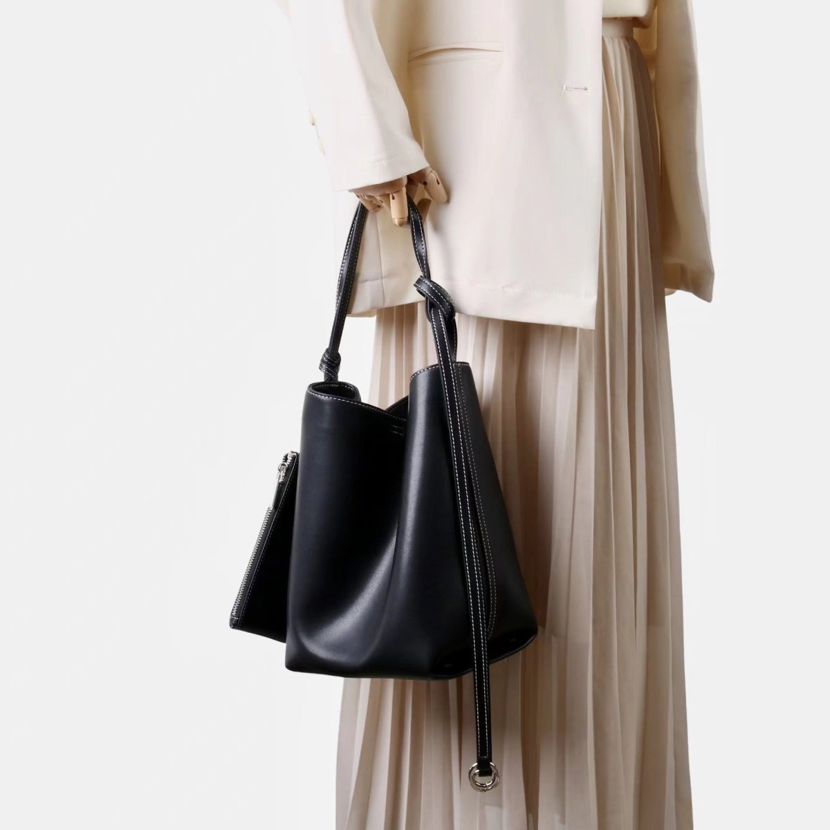 Soft cowhide versatile Tote bucket bag - zoraflux