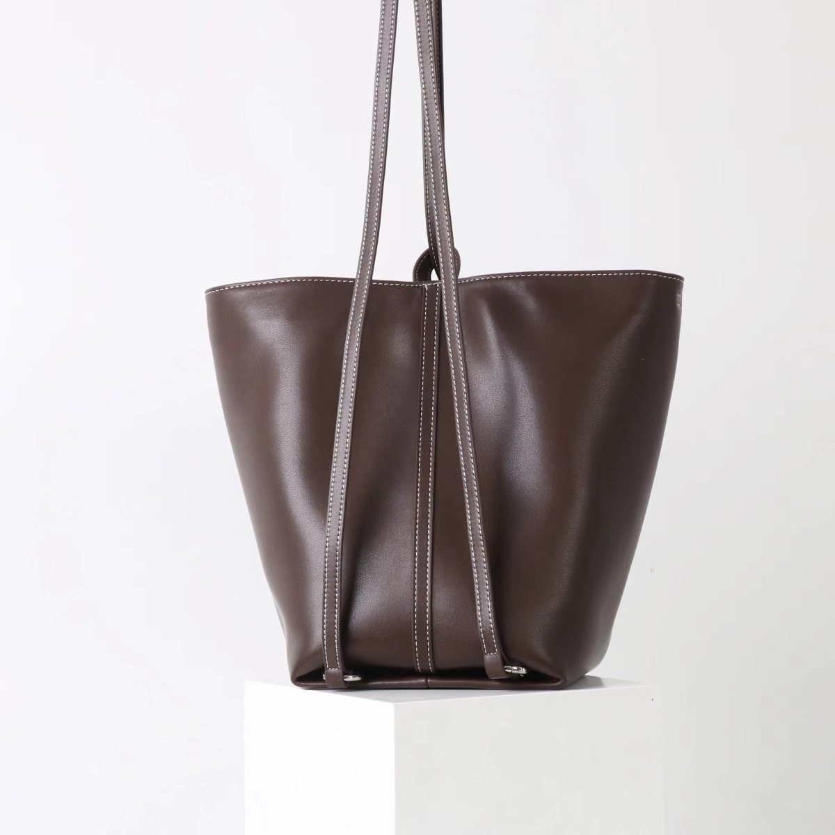 Soft cowhide versatile Tote bucket bag - zoraflux
