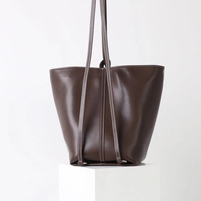 Soft cowhide versatile Tote bucket bag - zoraflux