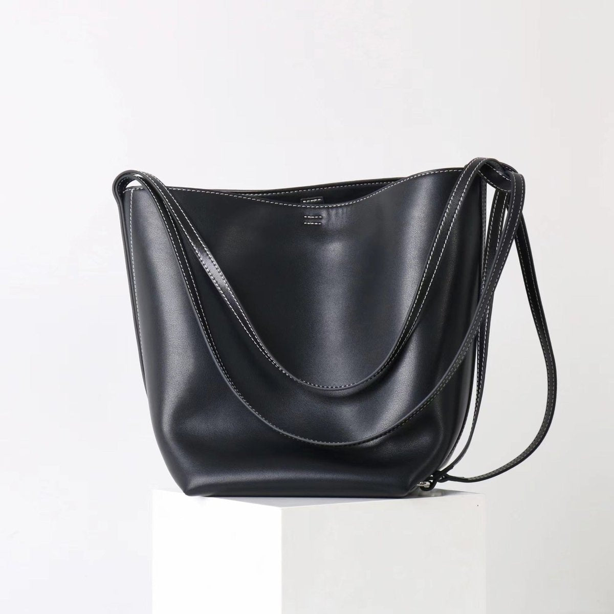 Soft cowhide versatile Tote bucket bag - zoraflux