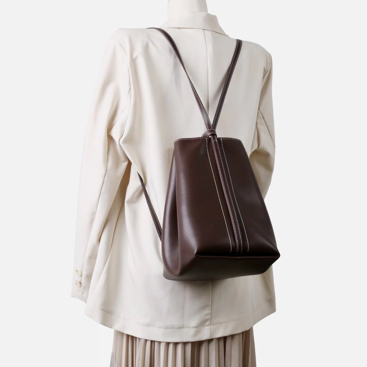 Soft cowhide versatile Tote bucket bag - zoraflux