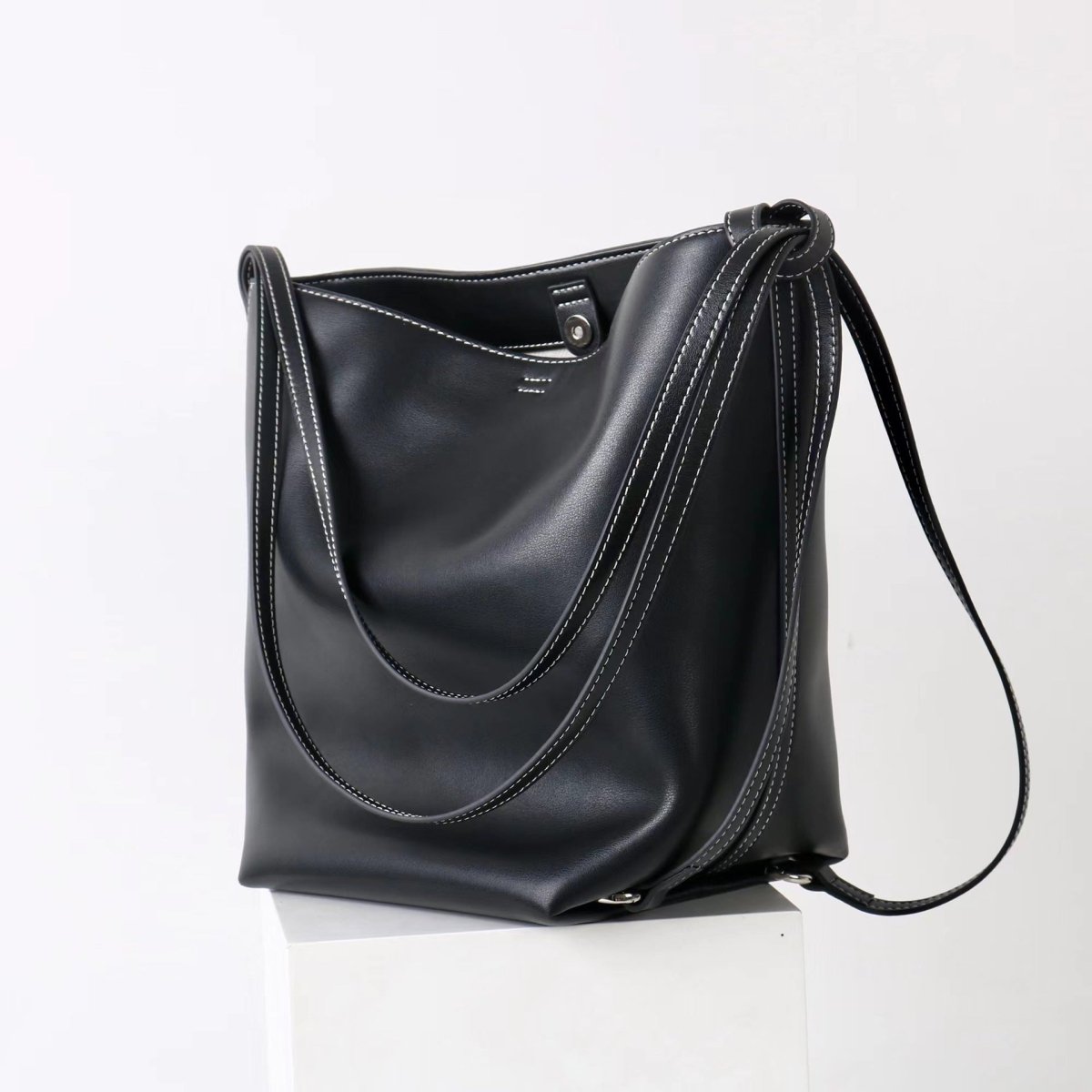 Soft cowhide versatile Tote bucket bag - zoraflux