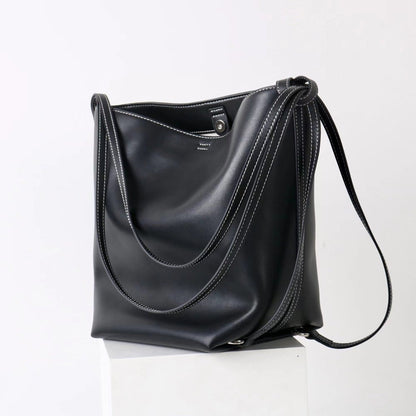 Soft cowhide versatile Tote bucket bag - zoraflux
